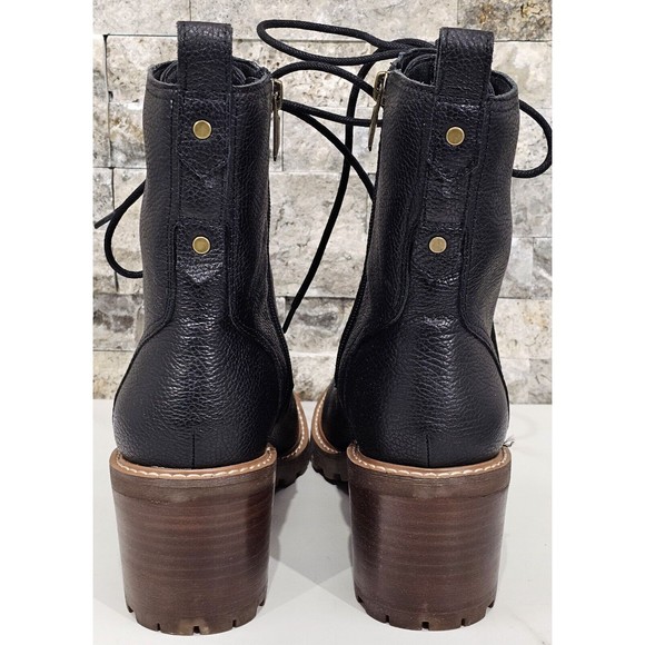 NEW Crown Vintage Boots Womens 10M Black Leather Yuliana Combat Lace-Up Lug Sole - Picture 3 of 13